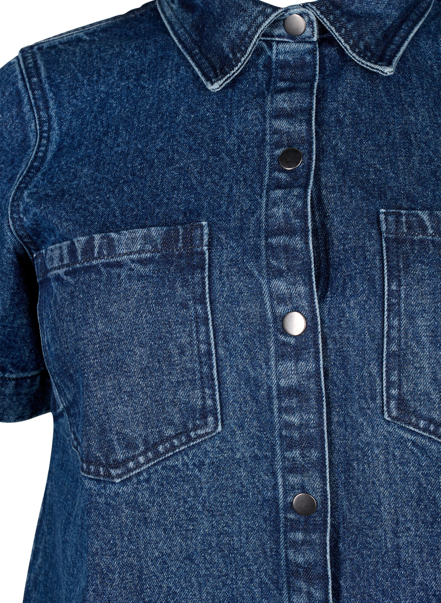 Zizzi Lang denimskjorte med korte &aelig;rmer, Blue Denim, Packshot image number 2