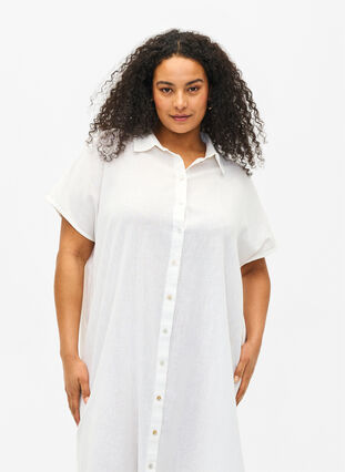 Lang skjorte i bomuldsmix med hør , Bright White, Model image number 2