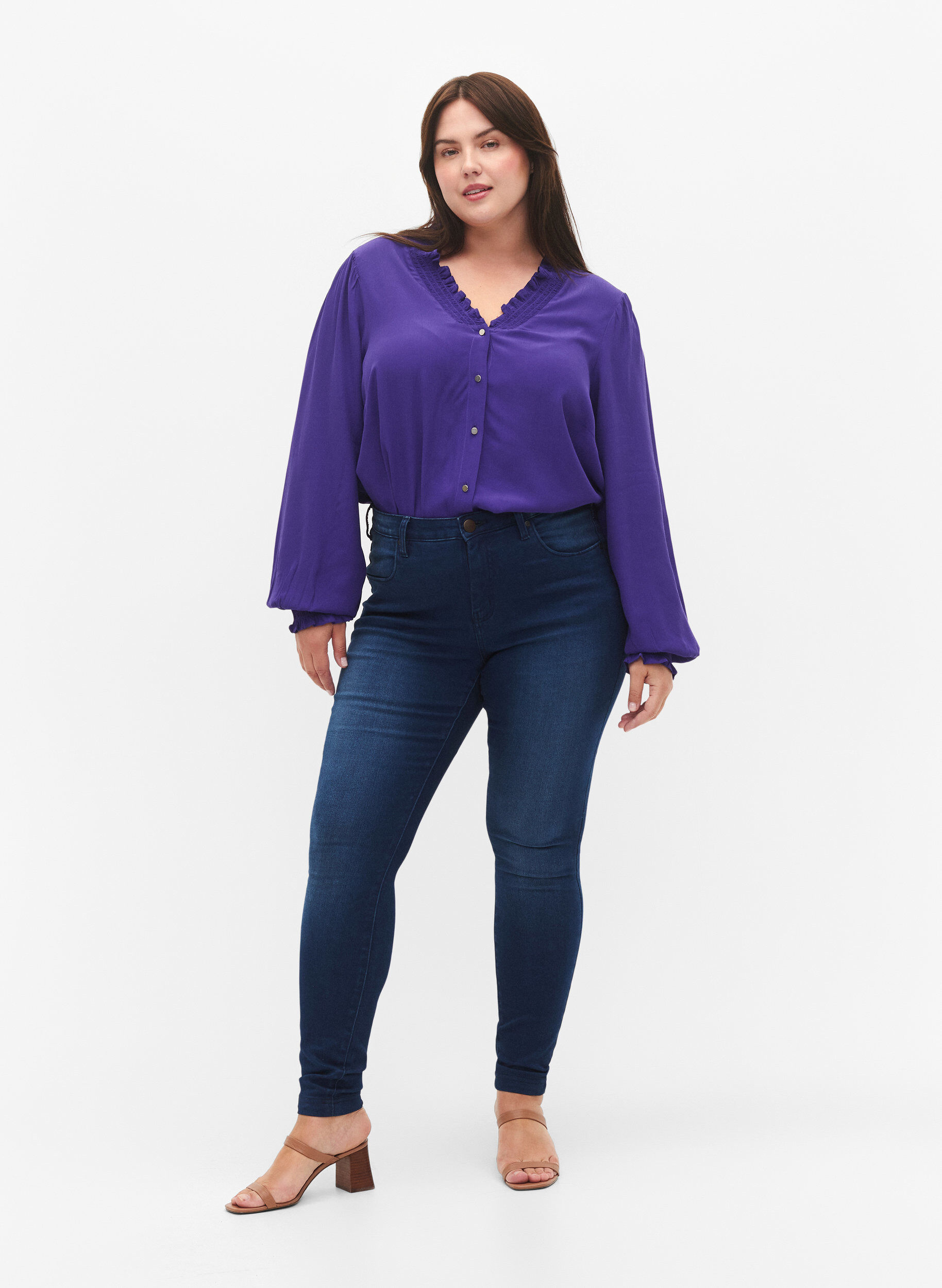 Zizzi Lang&aelig;rmet skjortebluse i viskose, Heliotrope, Model image number 3