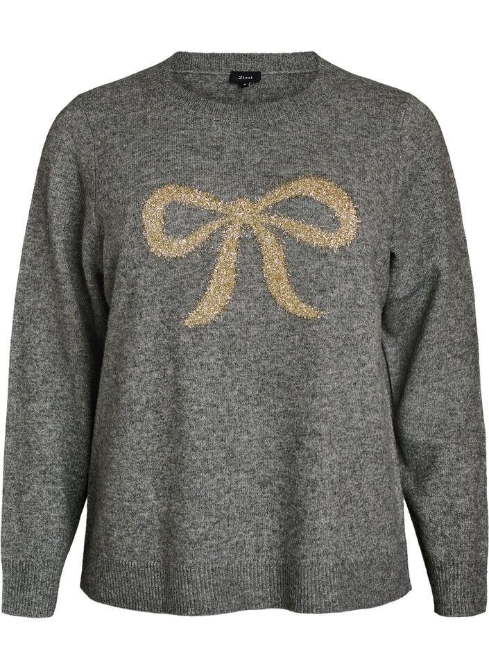 Strikbluse med glittersl&oslash;jfe, Gr&aring;, Packshot image number 0