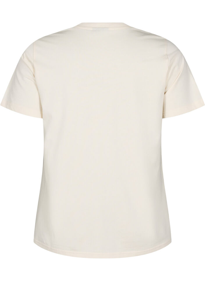 Økologisk bomulds t-shirt med print på fronten, Vanilla, Packshot image number 1