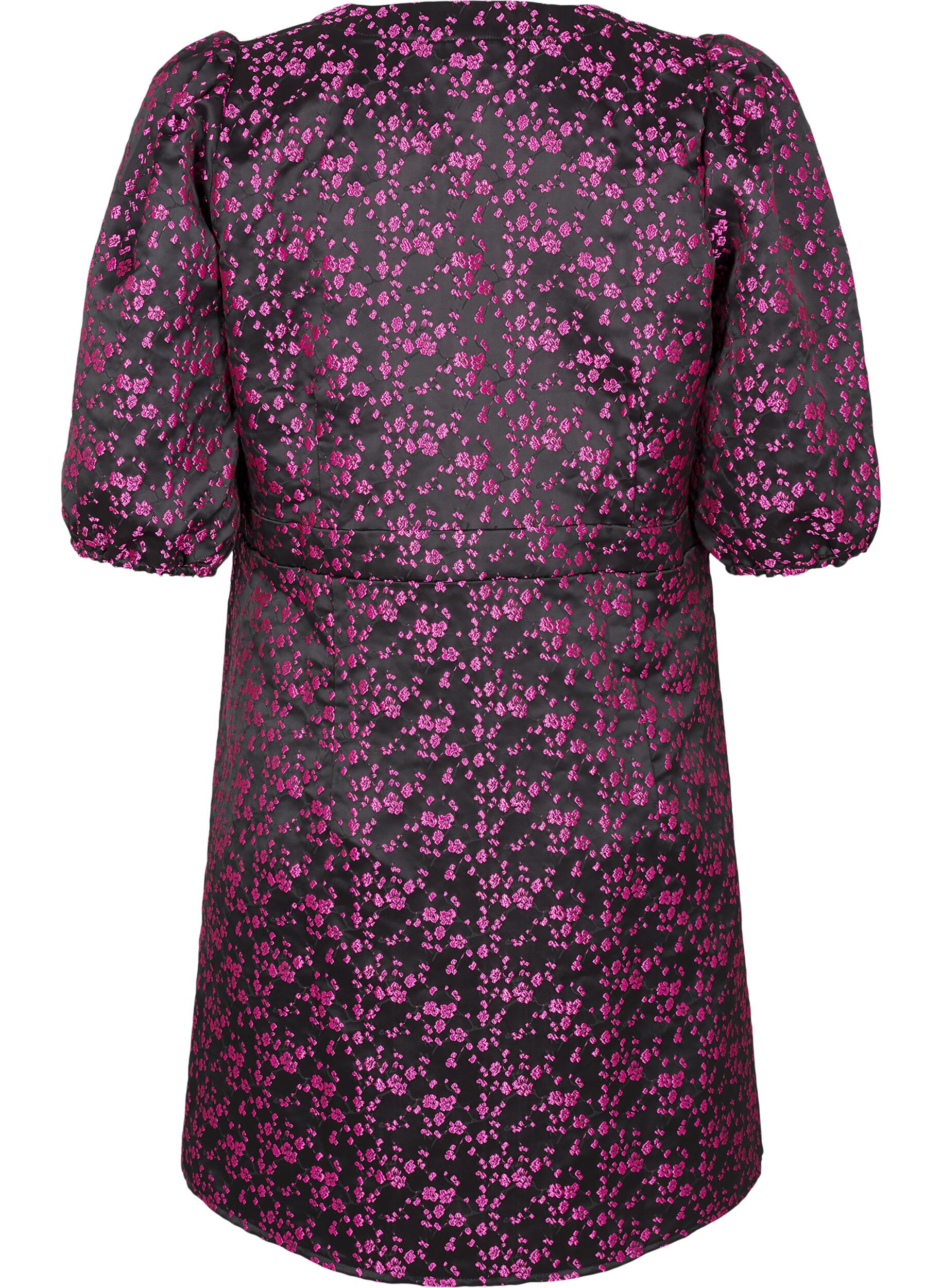 Zizzi Kn&aelig;lang kjole med broderede blomster, Black Pink Flower, Packshot image number 1