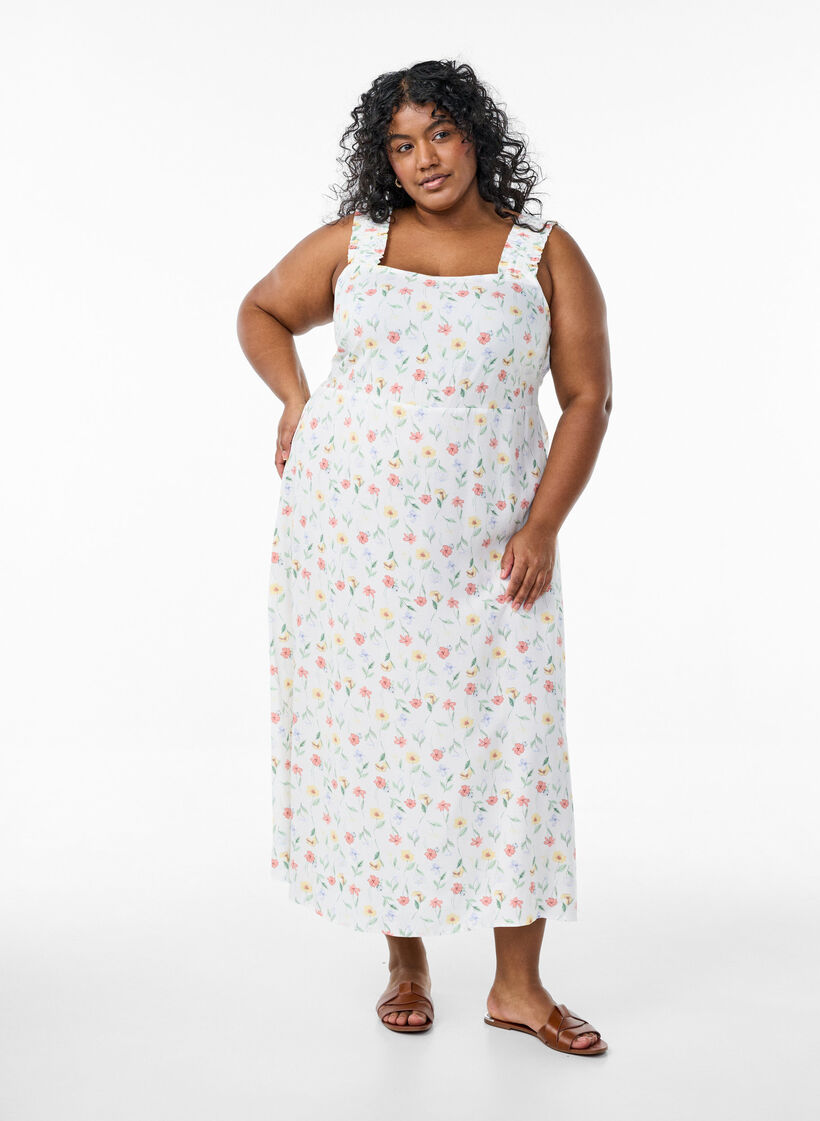 Sommerkjole med brede stropper, Hvid, Model image number 0