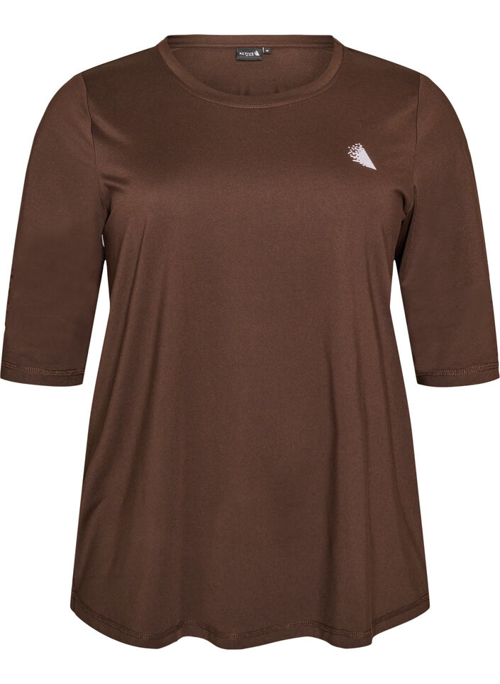 Tr&aelig;ningsbluse med 3/4 &aelig;rmer, Brun, Packshot image number 0
