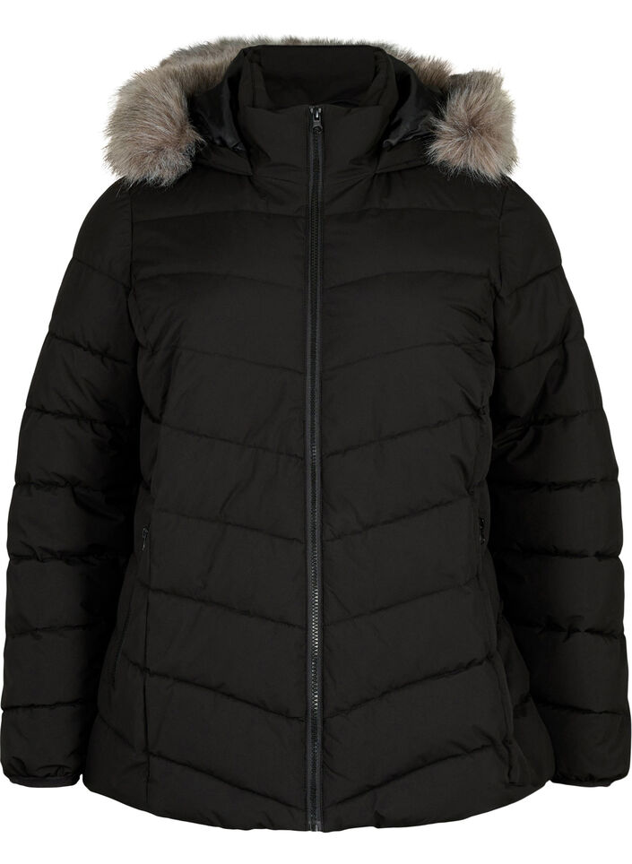 Kort pufferjakke med h&aelig;tte, Sort, Packshot image number 0