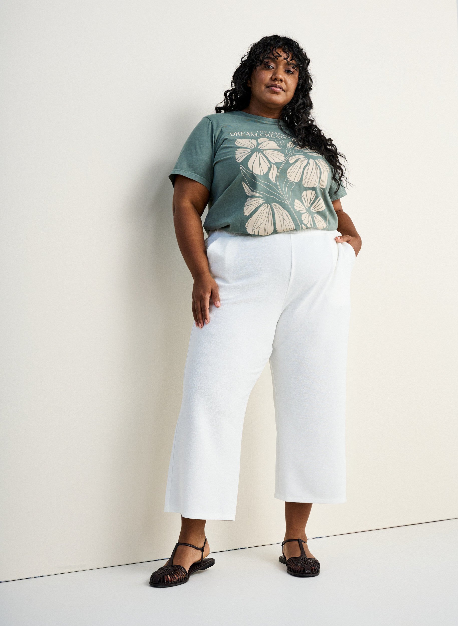 Zizzi L&oslash;se bukser med 7/8 l&aelig;ngde, Hvid, Image image number 0