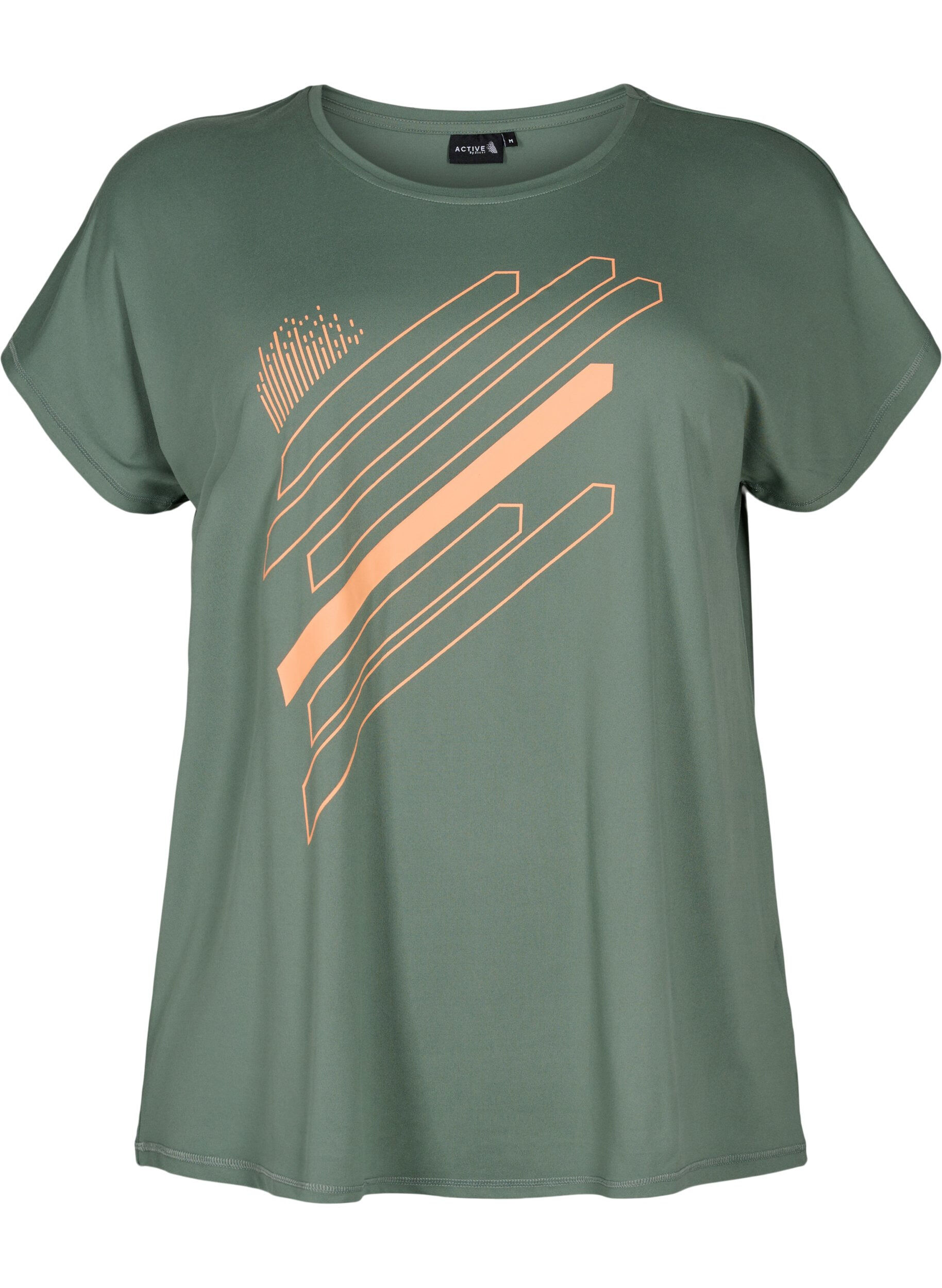 Zizzi Kort&aelig;rmet tr&aelig;nings t-shirt med print, Laurel W. w. Print, Packshot image number 0