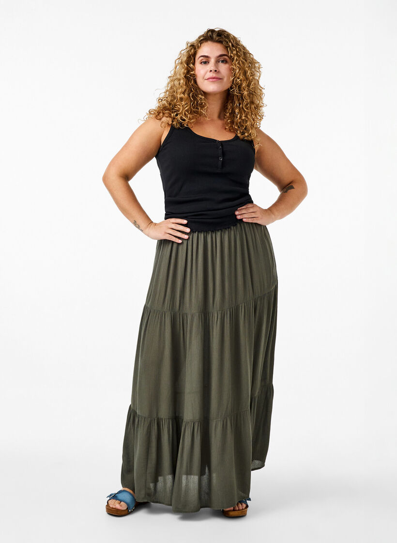 Rib tanktop med knapper, Black, Model image number 1