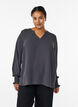Bluse med smock manchetter og V-udsk&aelig;ring, Gr&aring;, Model image number 0
