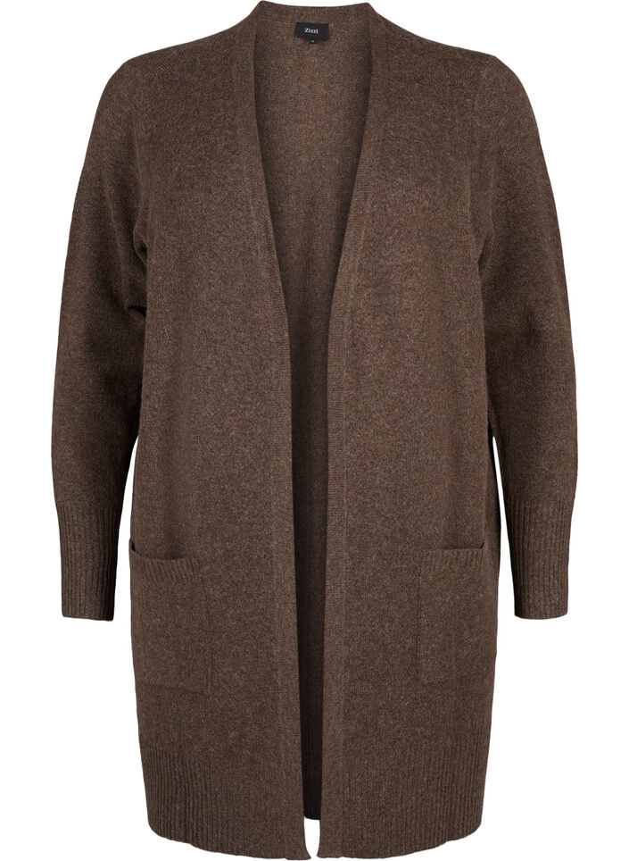 Meleret strik cardigan med lommer, Brun, Packshot image number 0