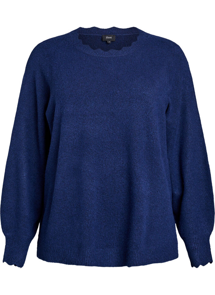 Strikbluse med b&oslash;lgekanter, Bl&aring;, Packshot image number 0