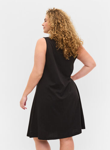 Ærmeløs bomulds kjole med a-shape, Black LOVE, Model image number 1