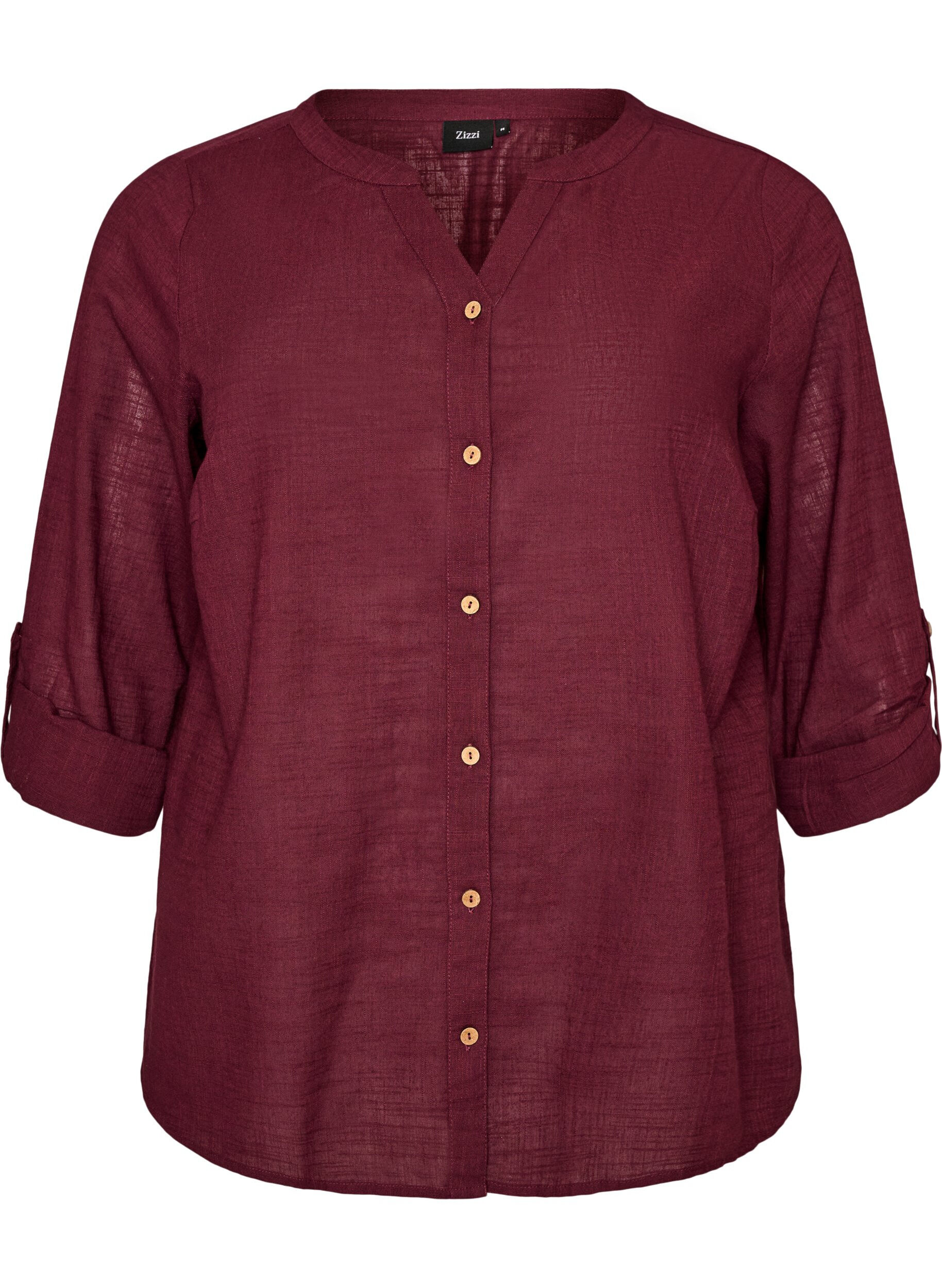 ZizziSkjortebluse i bomuld med v-udsk&aelig;ring, R&oslash;d, Packshot image number 0