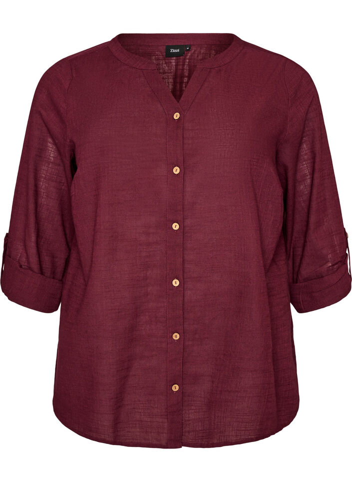 Skjortebluse i bomuld med v-udsk&aelig;ring, R&oslash;d, Packshot image number 0