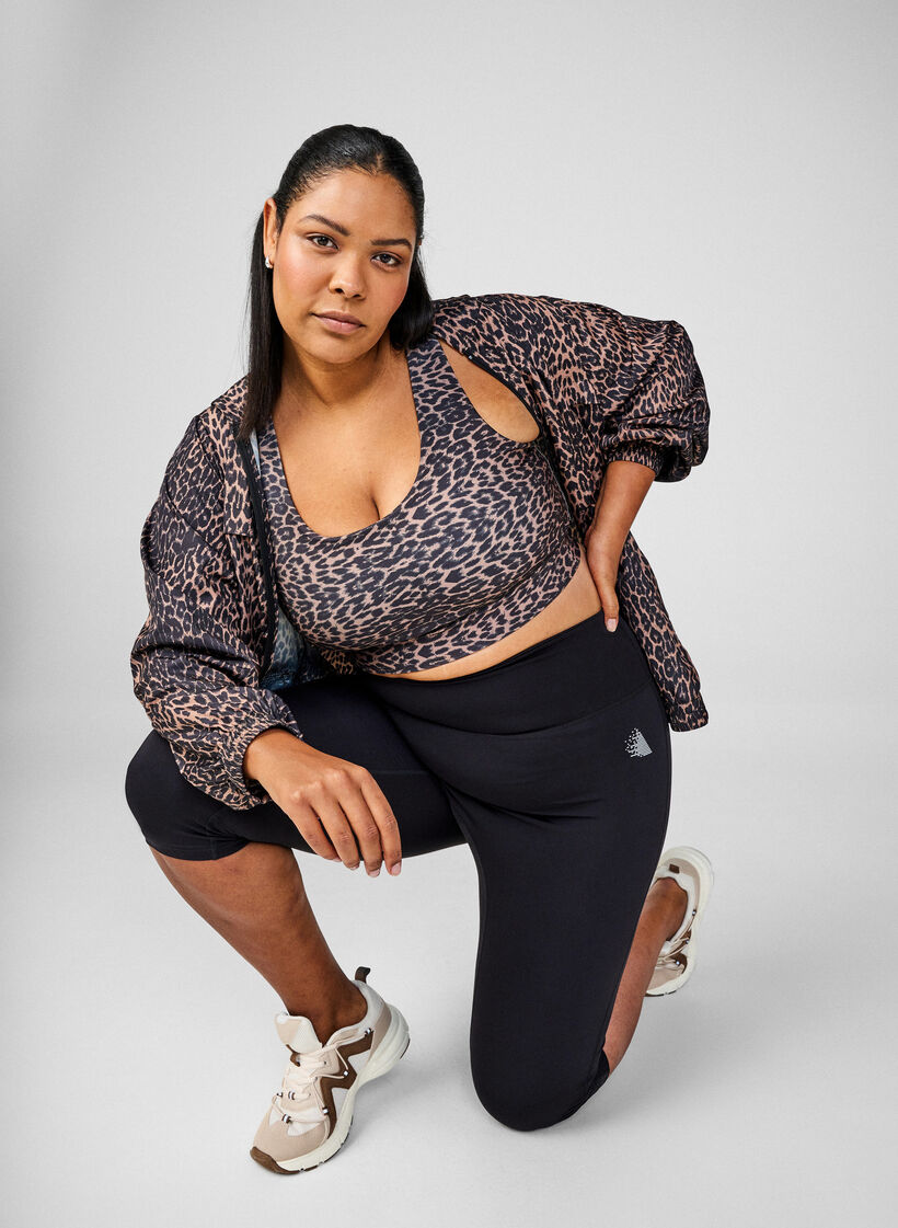 Sportsjakke med leopardprint og hætte, Brun, Image image number 0