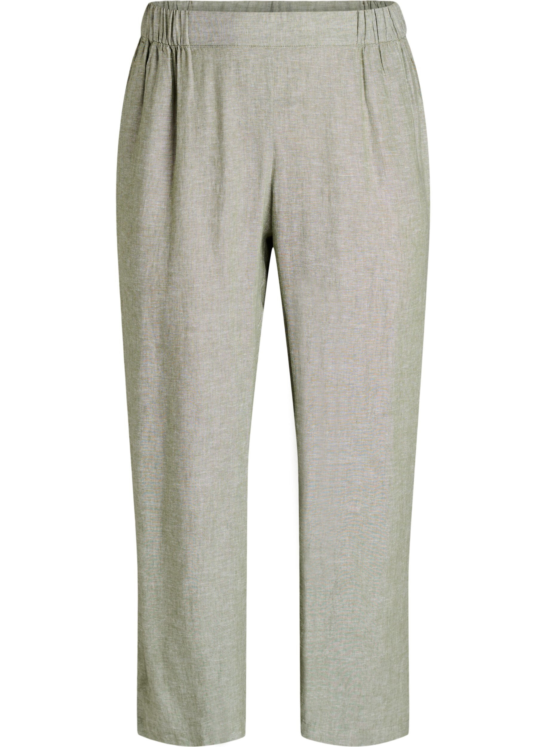 Zizzi L&oslash;se bukser i h&oslash;r og viskose, Gr&oslash;n, Packshot image number 0