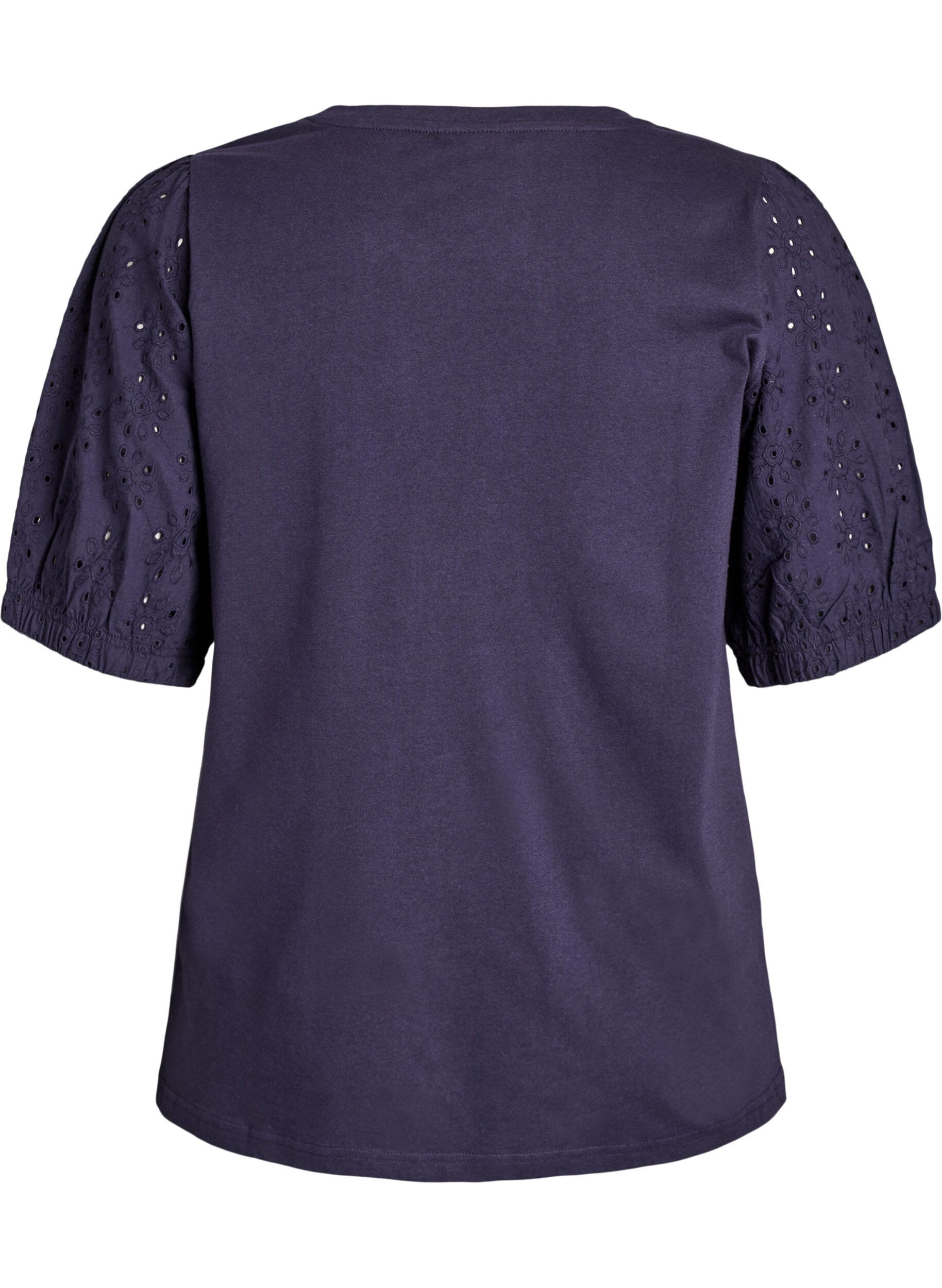 Zizzi T-shirt med broderi anglaise &aelig;rmer, Bl&aring;, Packshot image number 1