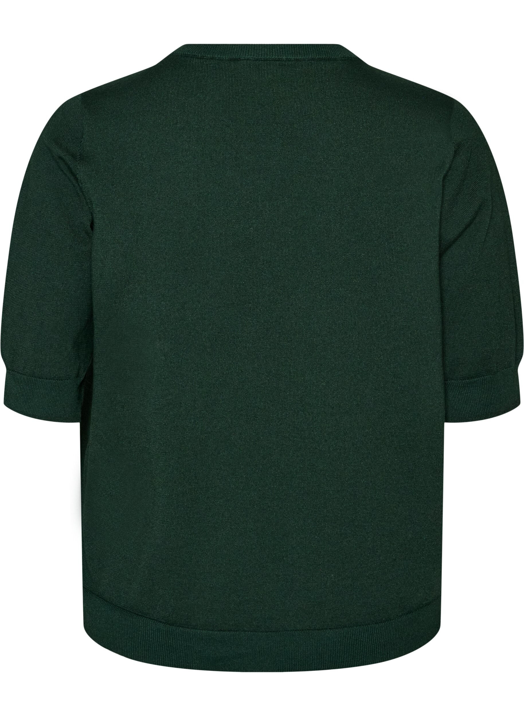 ZizziFinstrikket bluse med korte &aelig;rmer, Gr&oslash;n, Packshot image number 1