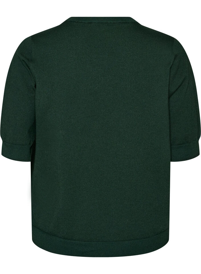Finstrikket bluse med korte &aelig;rmer, Gr&oslash;n, Packshot image number 1