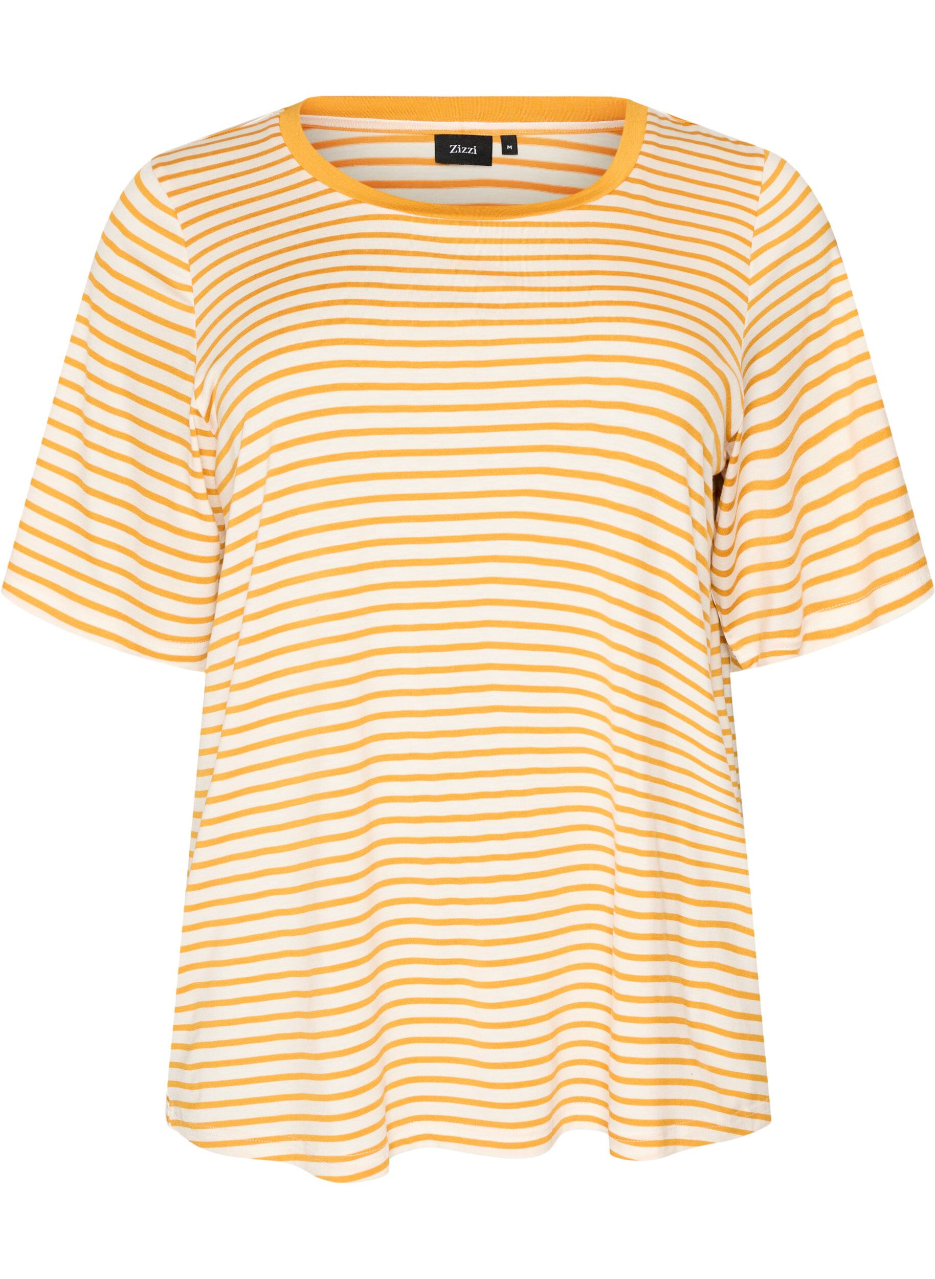 ZizziT-shirt med TENCEL&trade; Lyocell og striber , Gul, Packshot image number 0
