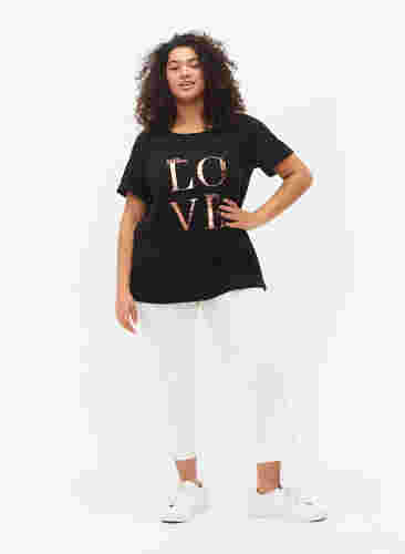 Kortærmet bomulds t-shirt med tryk, Black W. Love , Model image number 3