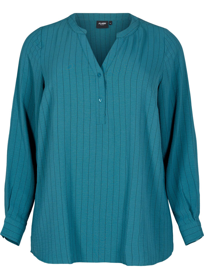 N&aring;lestribet skjortebluse, Gr&oslash;n, Packshot image number 0