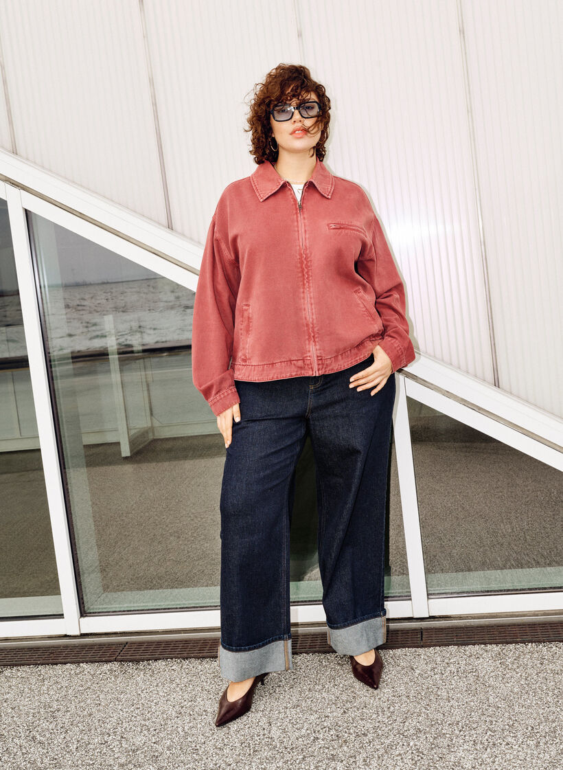 Straight fit jeans med brede ben og opsmøg, Blå, Image