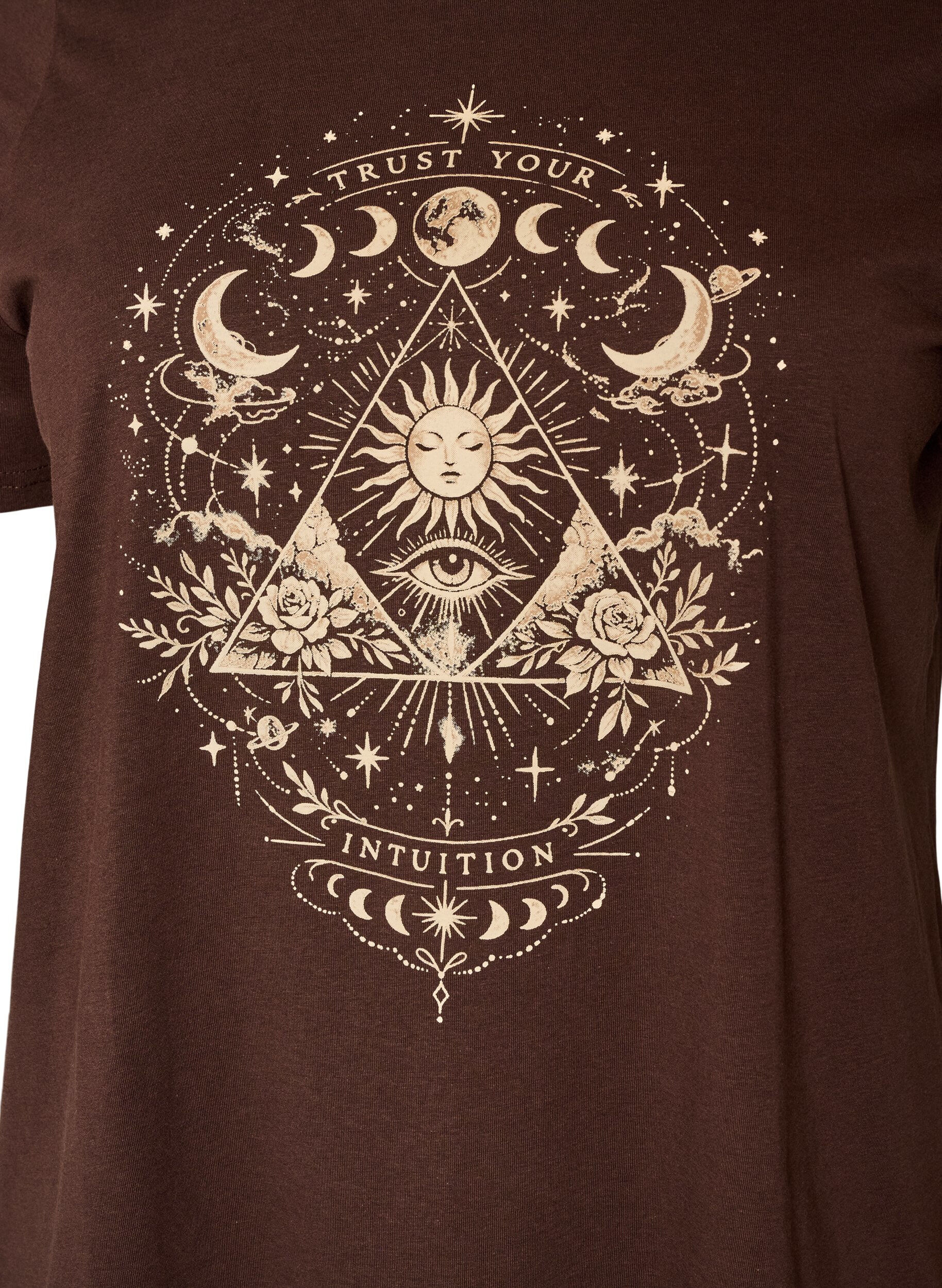 ZizziT-shirt i bomuld med frontmotiv, Brun, Packshot image number 2