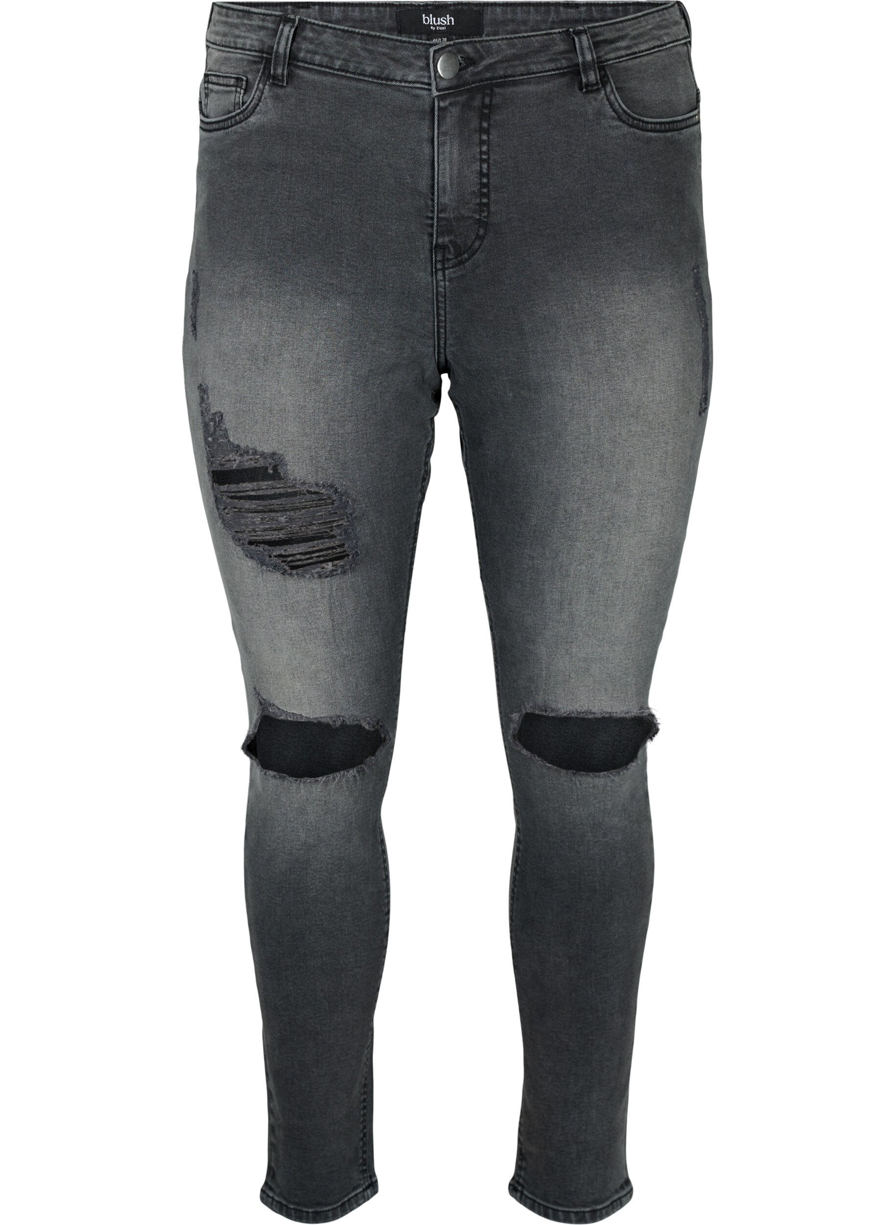 Zizzi T&aelig;tsiddende jeans med sliddetaljer, Grey Denim, Packshot image number 0