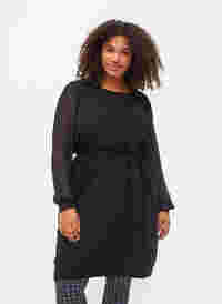 Strikket kjole med transparente ærmer, Black, Model