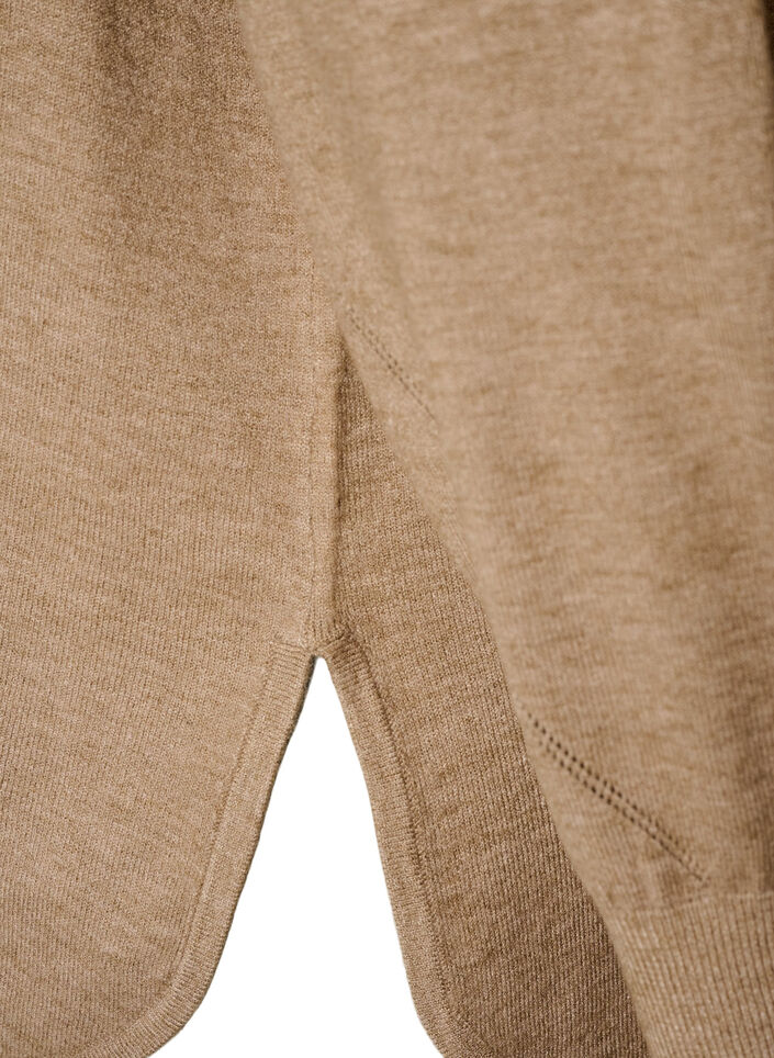Strikbluse med rund hals og strikket m&oslash;nster, Beige, Packshot image number 3