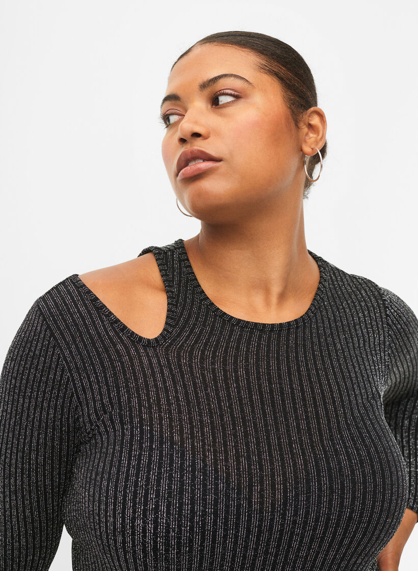 Langærmet cut-out kjole med glitter, B.w. Silver Stripes, Model image number 2