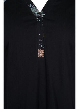 Bomulds natkjole med printdetaljer, Black Flower AOP, Packshot image number 2