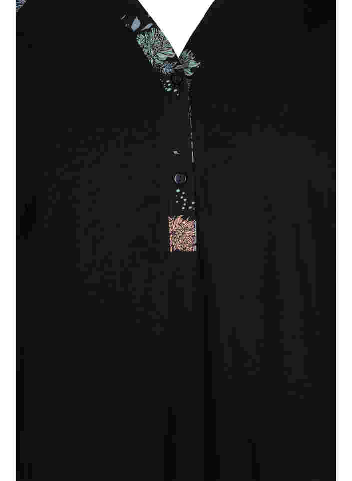 Bomulds natkjole med printdetaljer, Black Flower AOP, Packshot image number 2