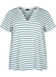 Bomulds t-shirt med striber og v-hals, B.White/SeaP.Stripes