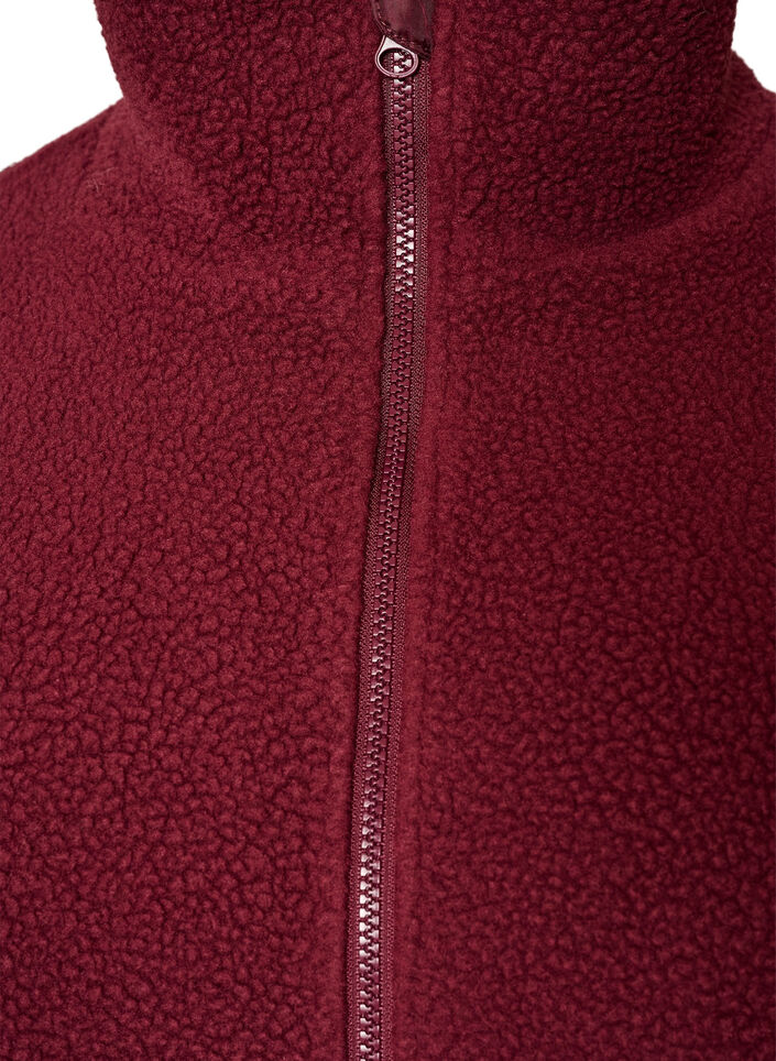 Teddyjakke med hulm&oslash;nsterb&aring;nd og h&oslash;j krave, R&oslash;d, Packshot image number 2