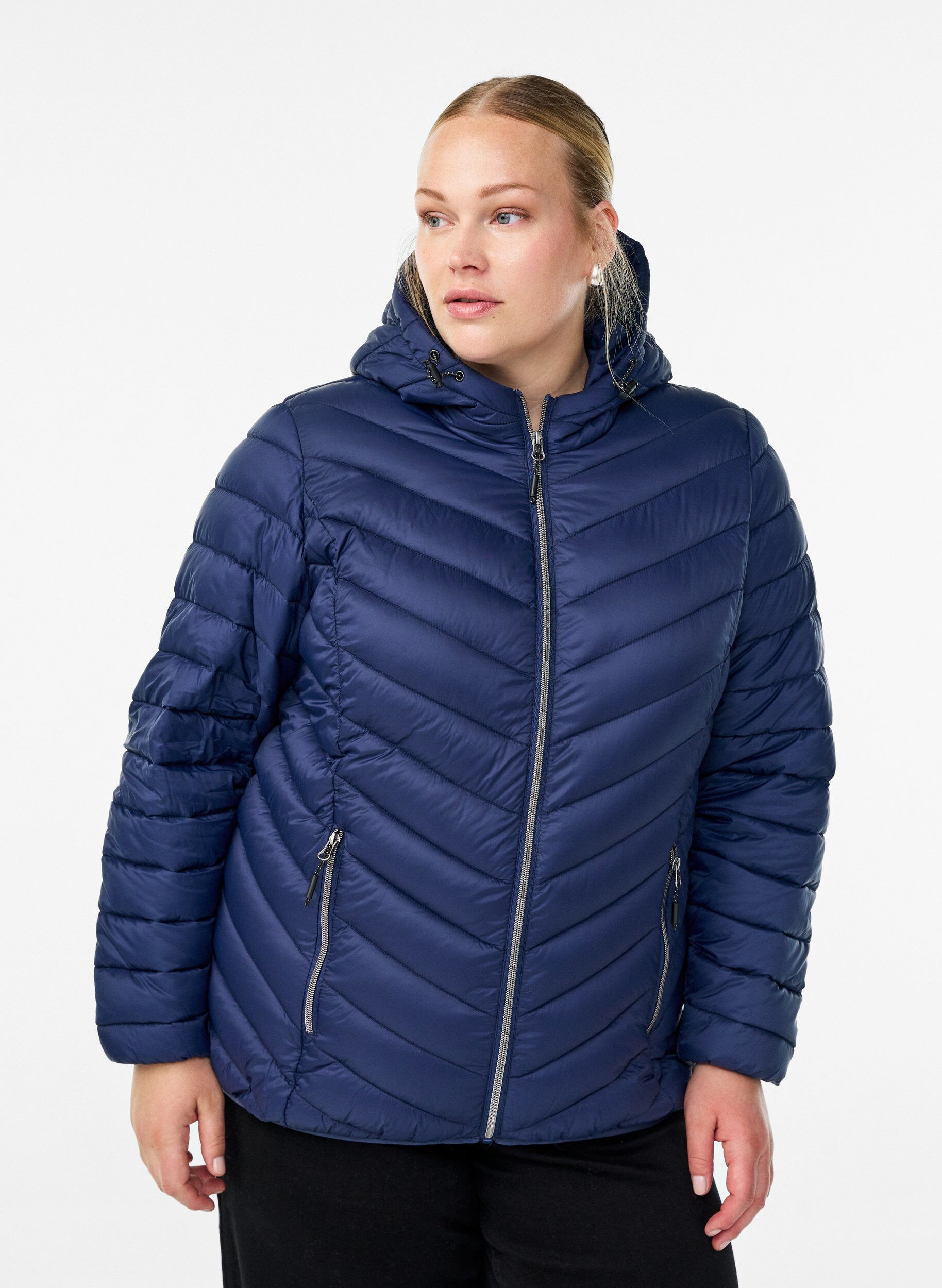 Letv&aelig;gts jakke med h&aelig;tte, Bl&aring;, Model