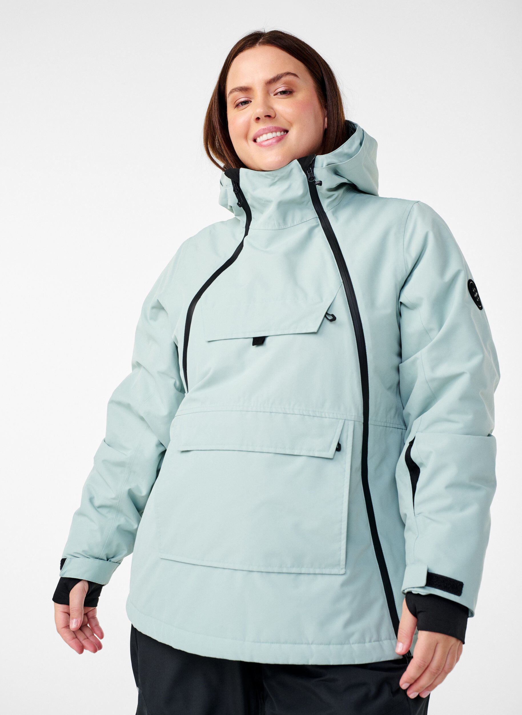 Zizzi Funktionel ski anorak med h&aelig;tte, Gr&oslash;n, Model image number 0