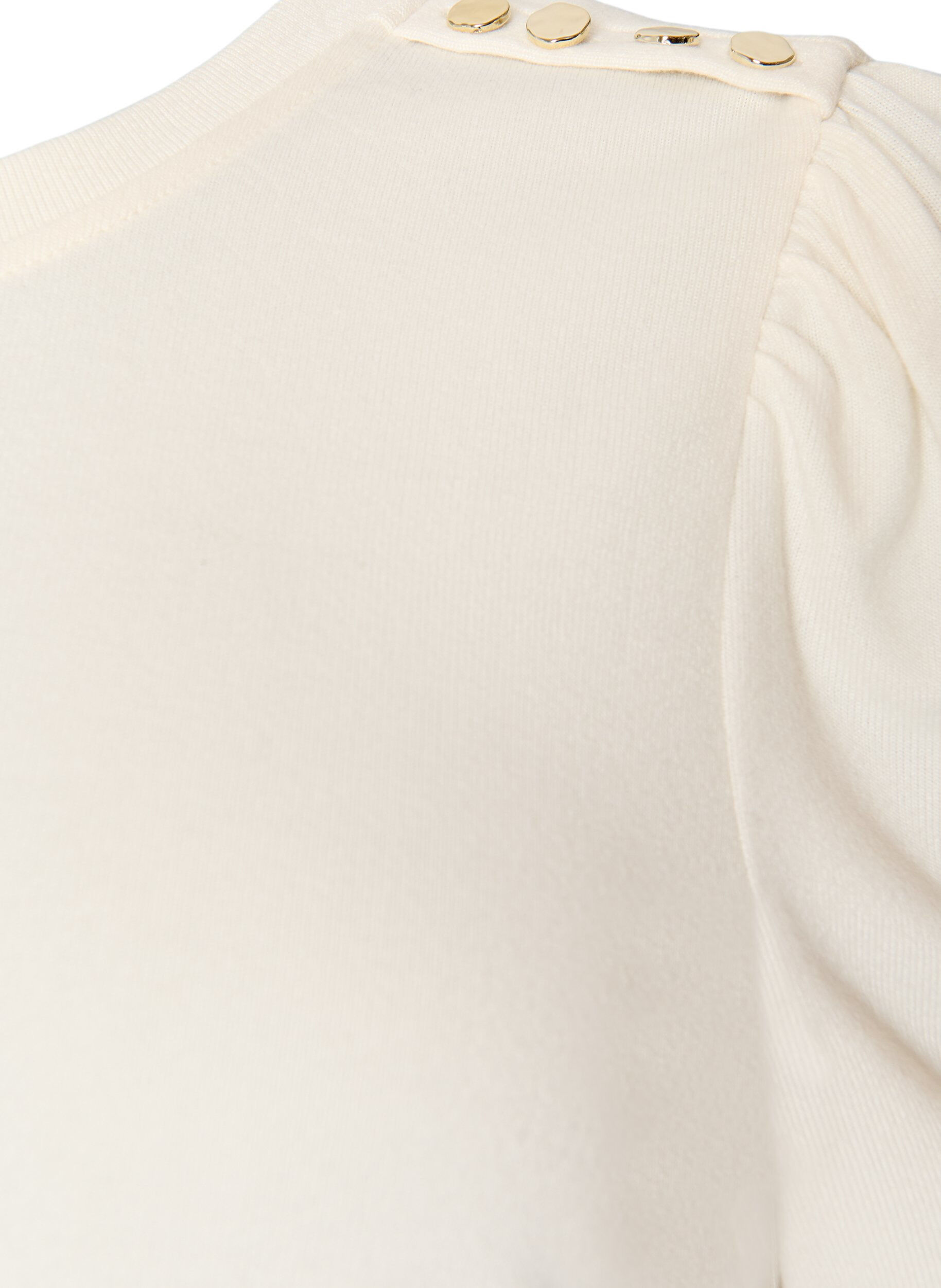 ZizziBluse med knapdetalje og korte puf&aelig;rmer, Beige, Packshot image number 2