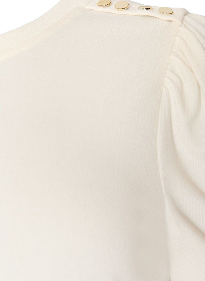 Bluse med knapdetalje og korte puf&aelig;rmer, Beige, Packshot image number 2