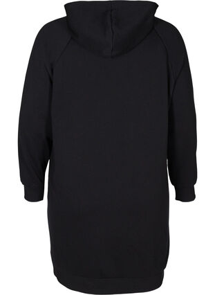 Lang sweatshirt med hætte og printdetaljer, Black, Packshot image number 1