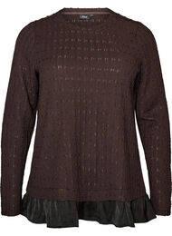 Struktureret bluse med fl&aelig;sekant, Brun