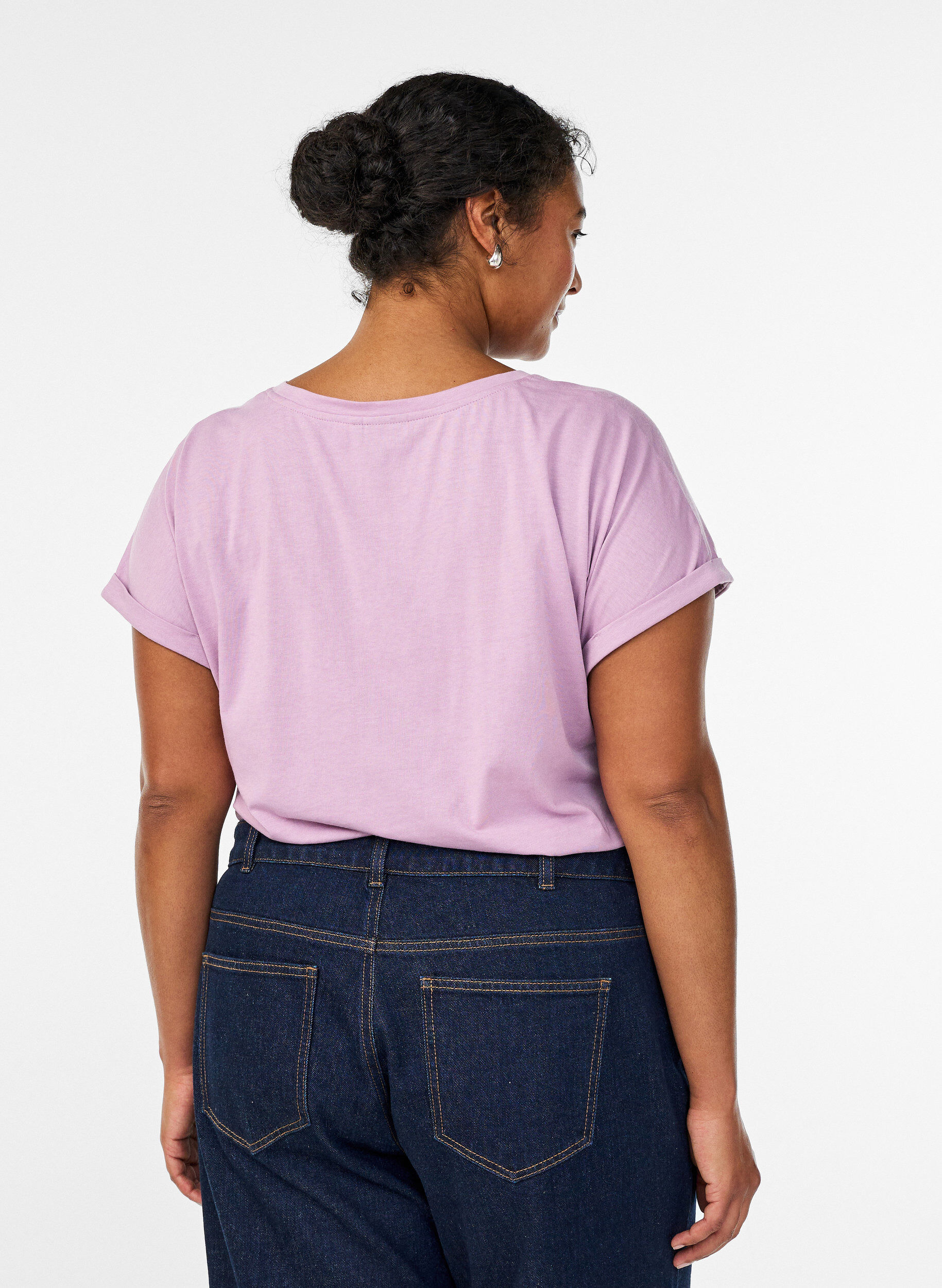 ZizziKort&aelig;rmet t-shirt i bomuldsblanding, Lilla, Model image number 2