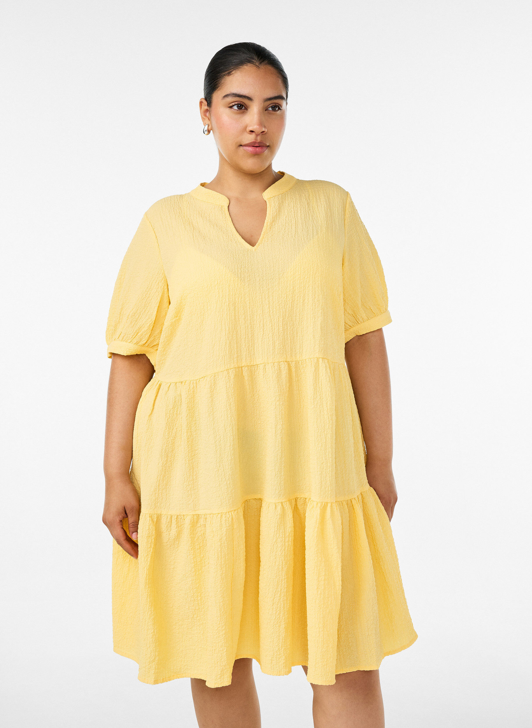 Kort kjole med A-facon, Gul, Model