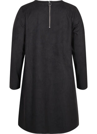 Ensfarvet kjole med rund halsudskæring, Black, Packshot image number 1