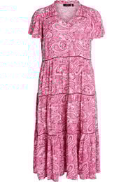 Midikjole i viskose med m&oslash;nster, Lyser&oslash;d