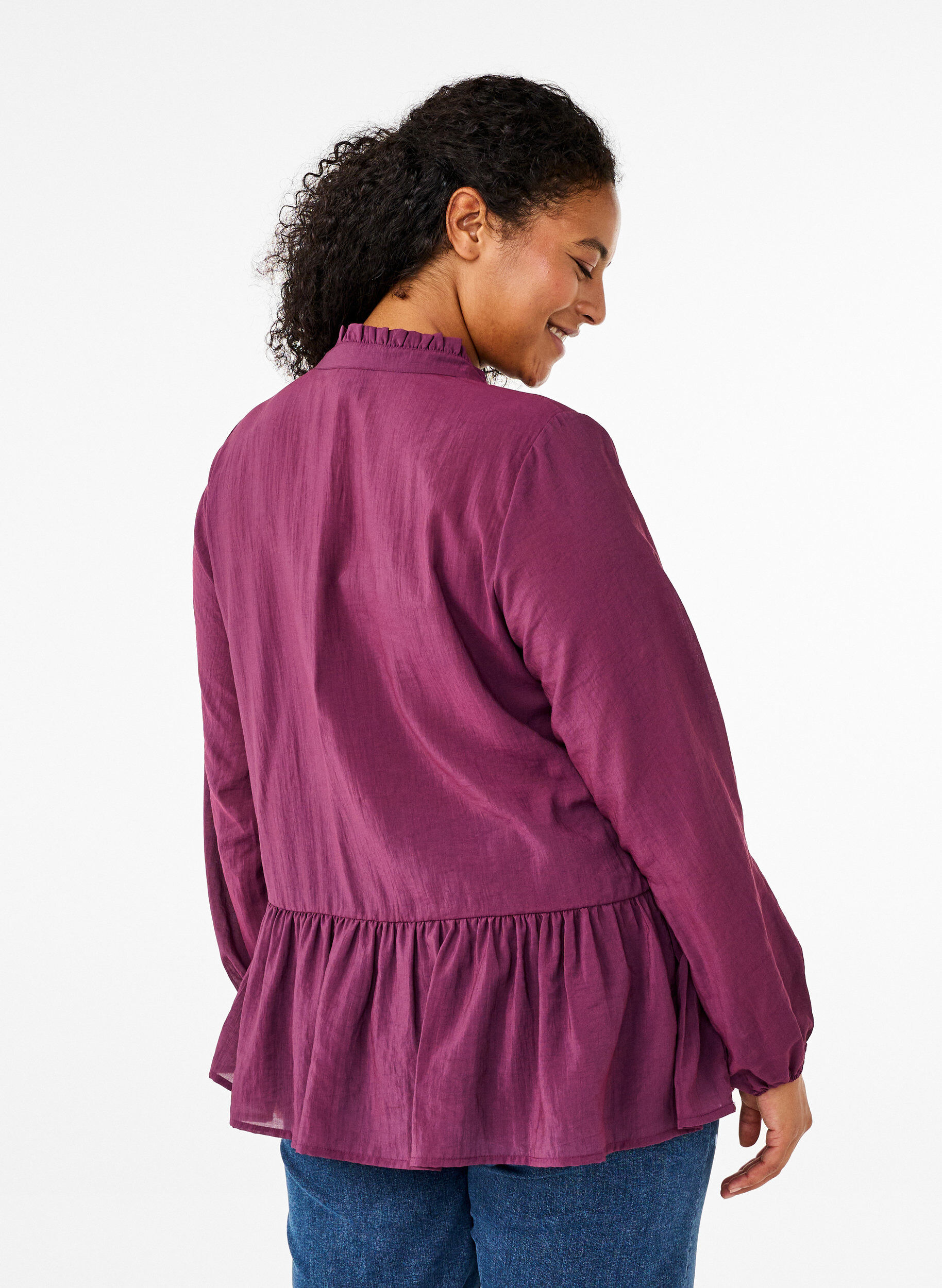 Zizzi Viskose bluse med peplum, Lilla, Model image number 2
