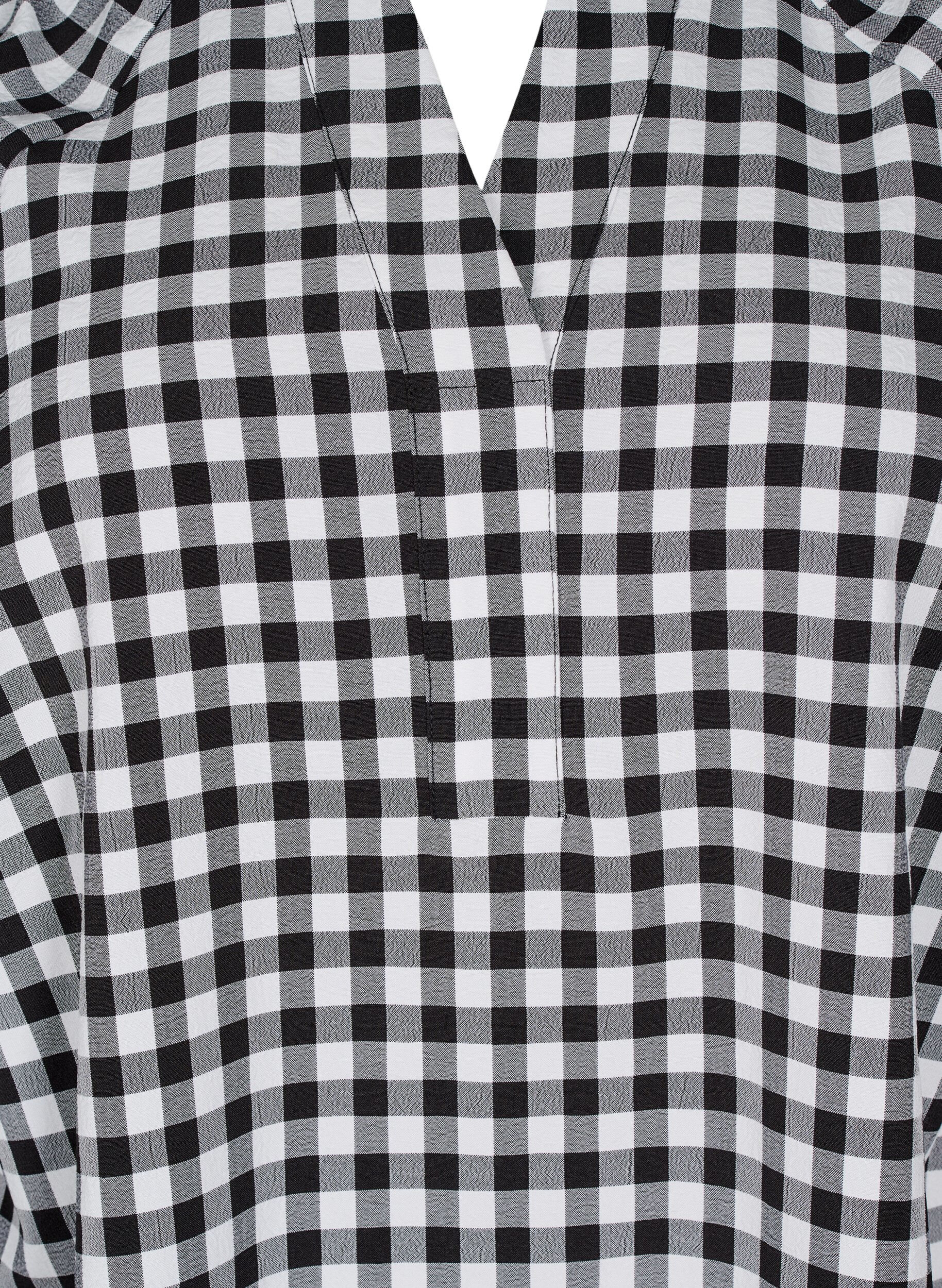 Zizzi Ternet tunika med V-hals, Black/W. Gingham, Packshot image number 2