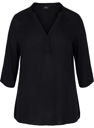 Viskose bluse med 3/4 ærmer og v-udskæring, Black, Packshot image number 0