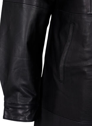 Læderkjole med lange ærmer og knaplukning, Black, Packshot image number 3